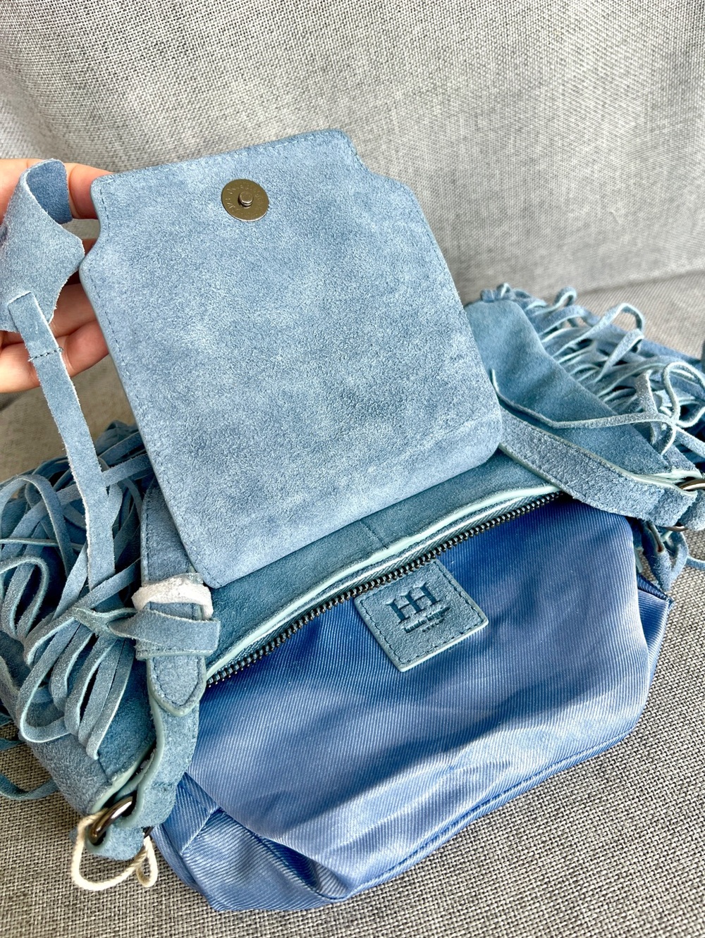 Haute Hippie Genuine Suede Fringe Shoulder bag Blue - Picture 7 of 11